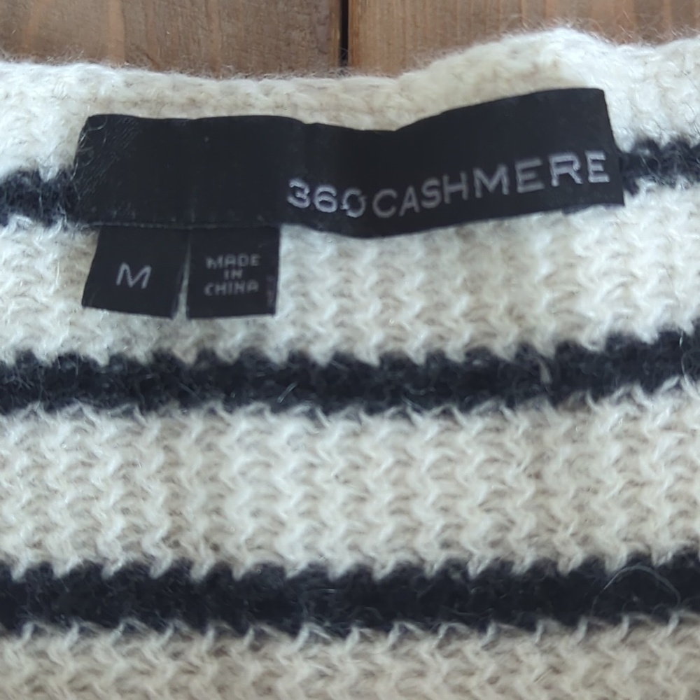 360 Cashmere Black Cream Striped Long Sleeve Super Soft Sweater - Picture 4 of 11